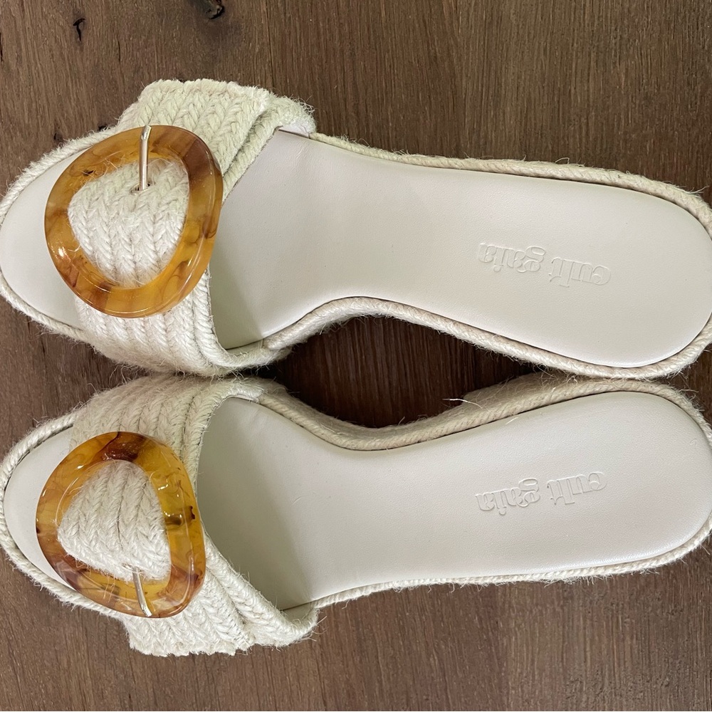 Cult Gaia Cream Espadrille Slides with Tortoise Detail